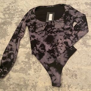 BRAND NEW black and grey tie dye bodysuit